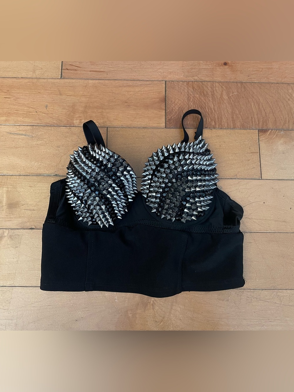 Black Studded Rhinestone Spike Studded Bra Top Bustier Rave Festival
